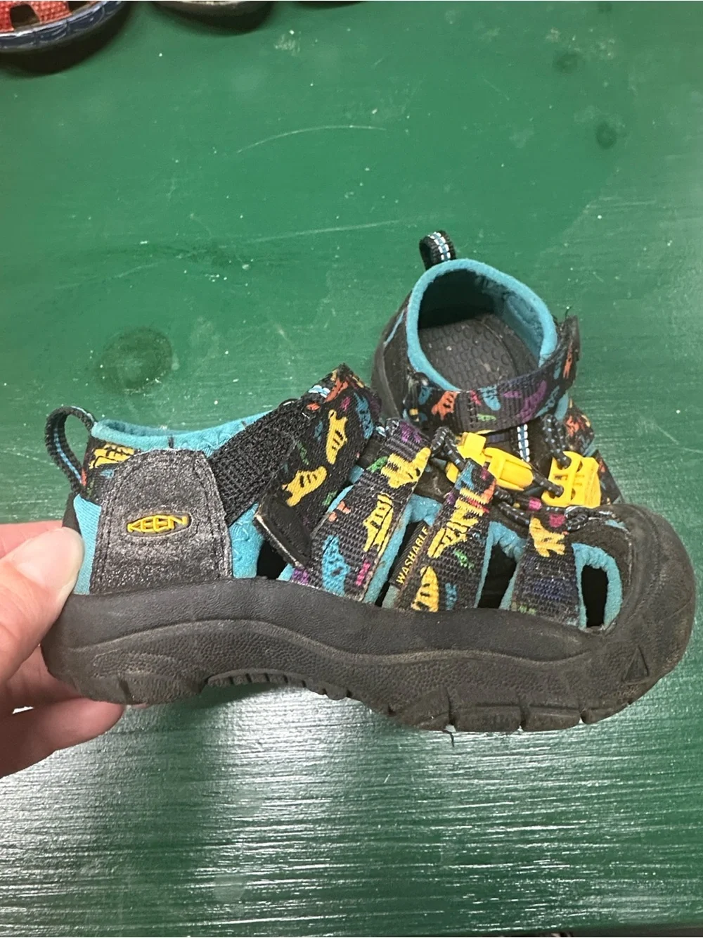 Keen Kids Black Sandals with Teal Lining & Yellow Toggles
